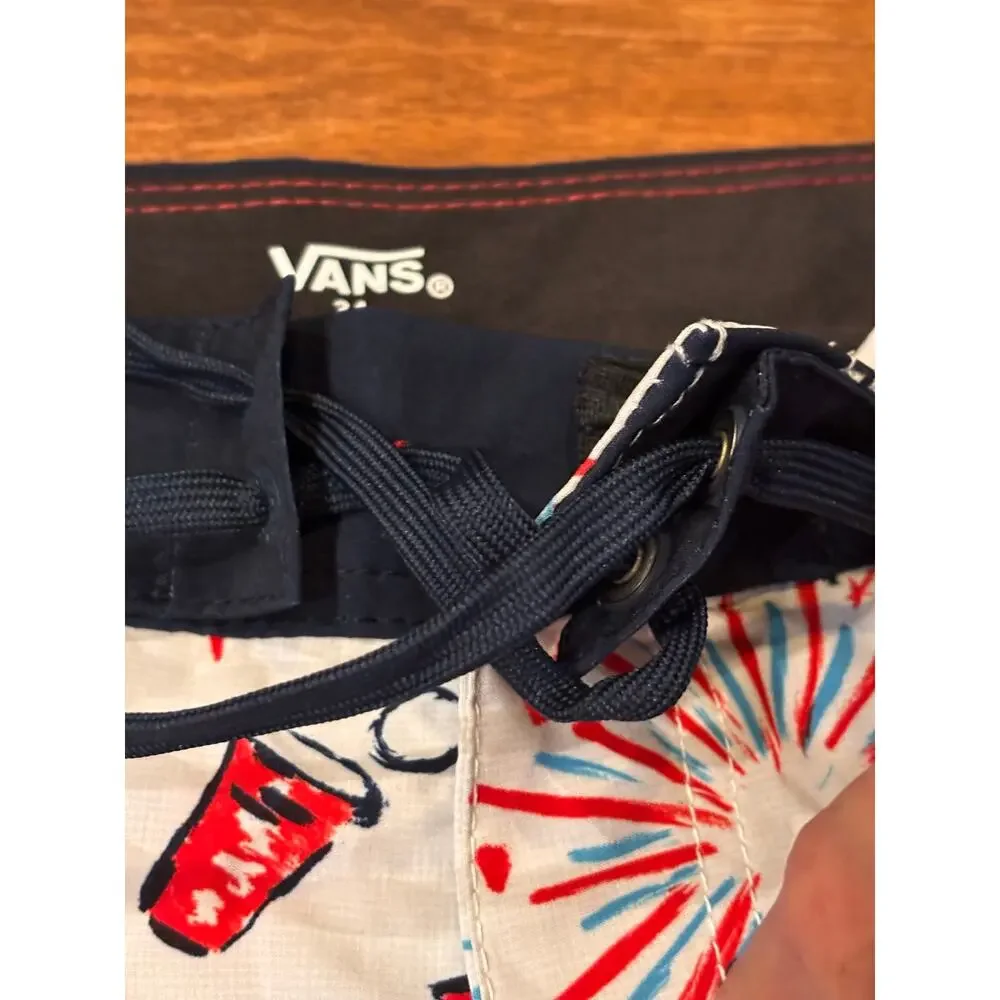Vans men’s size 34 patriotic swim trunks red white and blue. 18” outseam NWT